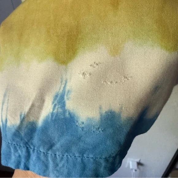 TUGU men’s yellow blue white striped rayon tie dye button up shirt - Picture 4 of 6